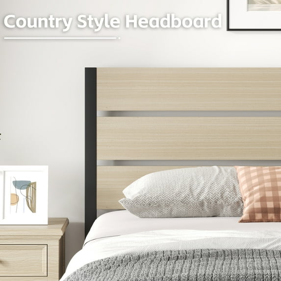 Fluest Queen Size Bed Frame with Headboard and Footboard,Metal Support,No Box Spring Needed, Begie