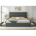 Bed Frame with Storage Drawers, Upholstered Headboard, Metal Support, King, Grey