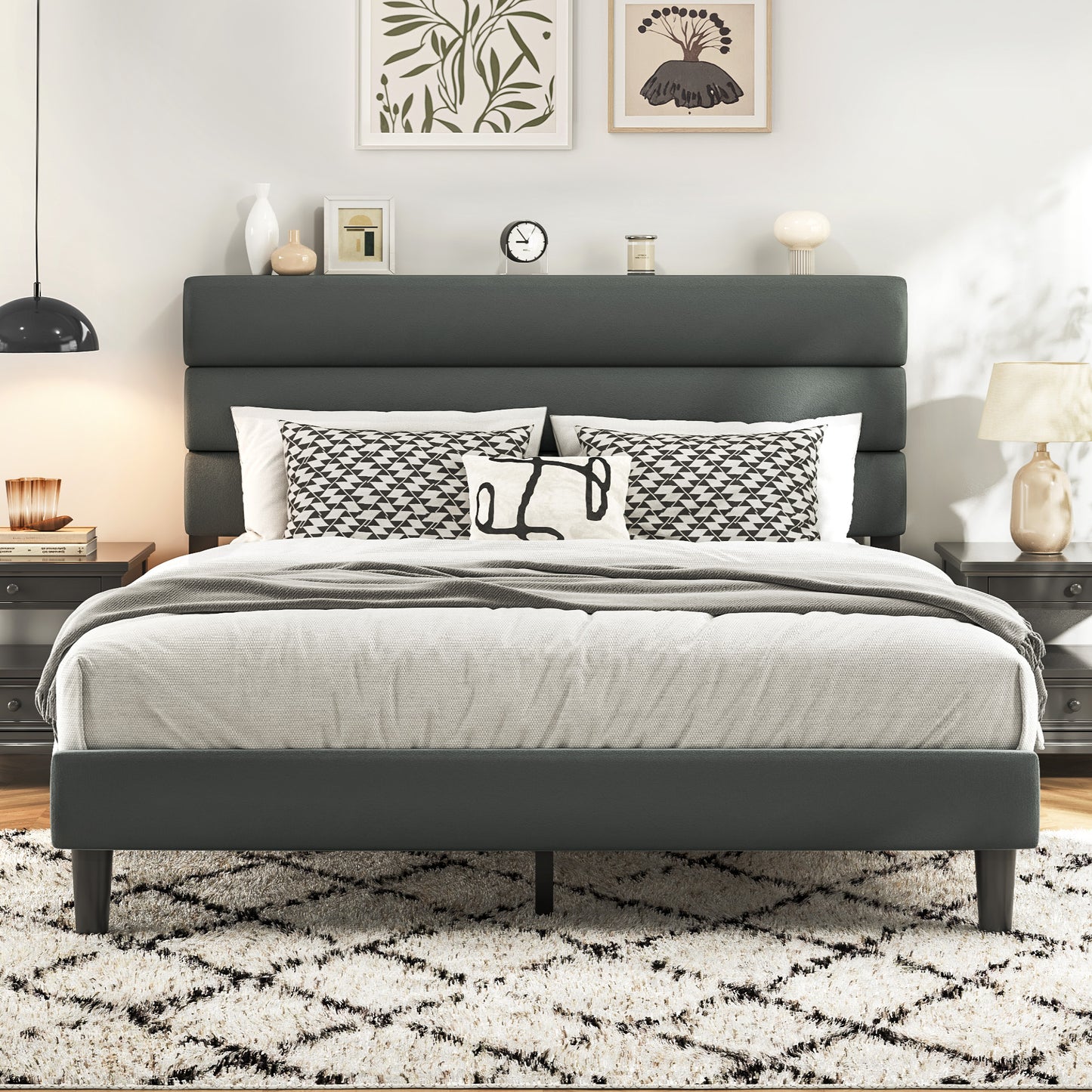 Fluest Bed Frame, Platform Bed Frame with Velvet Upholstered Headboard, No Box Spring Needed, Sturdy Metal Support, Noise Free, Easy Assembly, Modern Bedroom Furniture