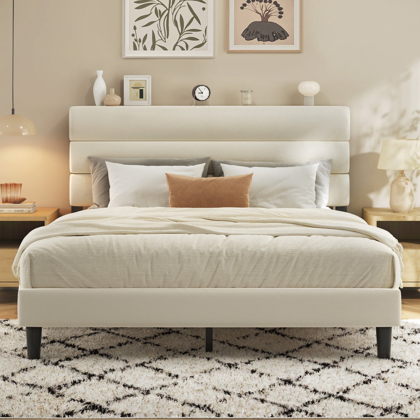 Fluest Bed Frame, Platform Bed Frame with Velvet Upholstered Headboard, No Box Spring Needed, Sturdy Metal Support, Noise Free, Easy Assembly, Modern Bedroom Furniture