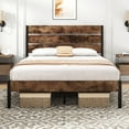 Fluest Full Size Bed Frame with Headboard and Footboard,Metal Support,No Box Spring Needed, Rustic Brown