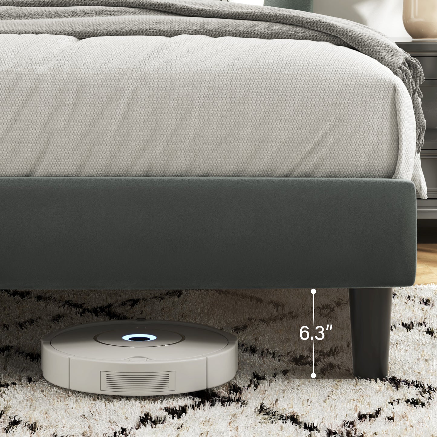 Fluest Bed Frame, Platform Bed Frame with Velvet Upholstered Headboard, No Box Spring Needed, Sturdy Metal Support, Noise Free, Easy Assembly, Modern Bedroom Furniture