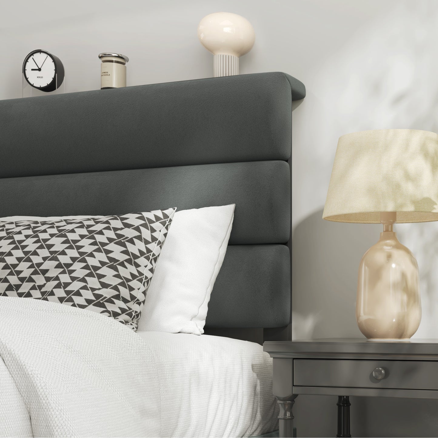 Fluest Bed Frame, Platform Bed Frame with Velvet Upholstered Headboard, No Box Spring Needed, Sturdy Metal Support, Noise Free, Easy Assembly, Modern Bedroom Furniture