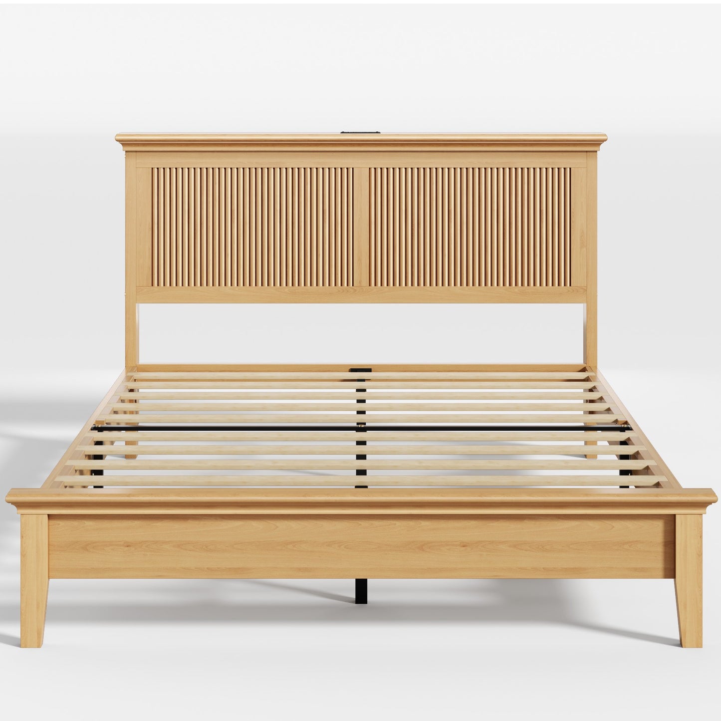 Solid Wood High Headboard and Charging Station Bed Frame, Queen