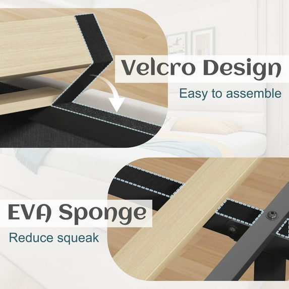 Bed Frame with Storage Drawers, Upholstered Headboard, Metal Support, Queen, Begie
