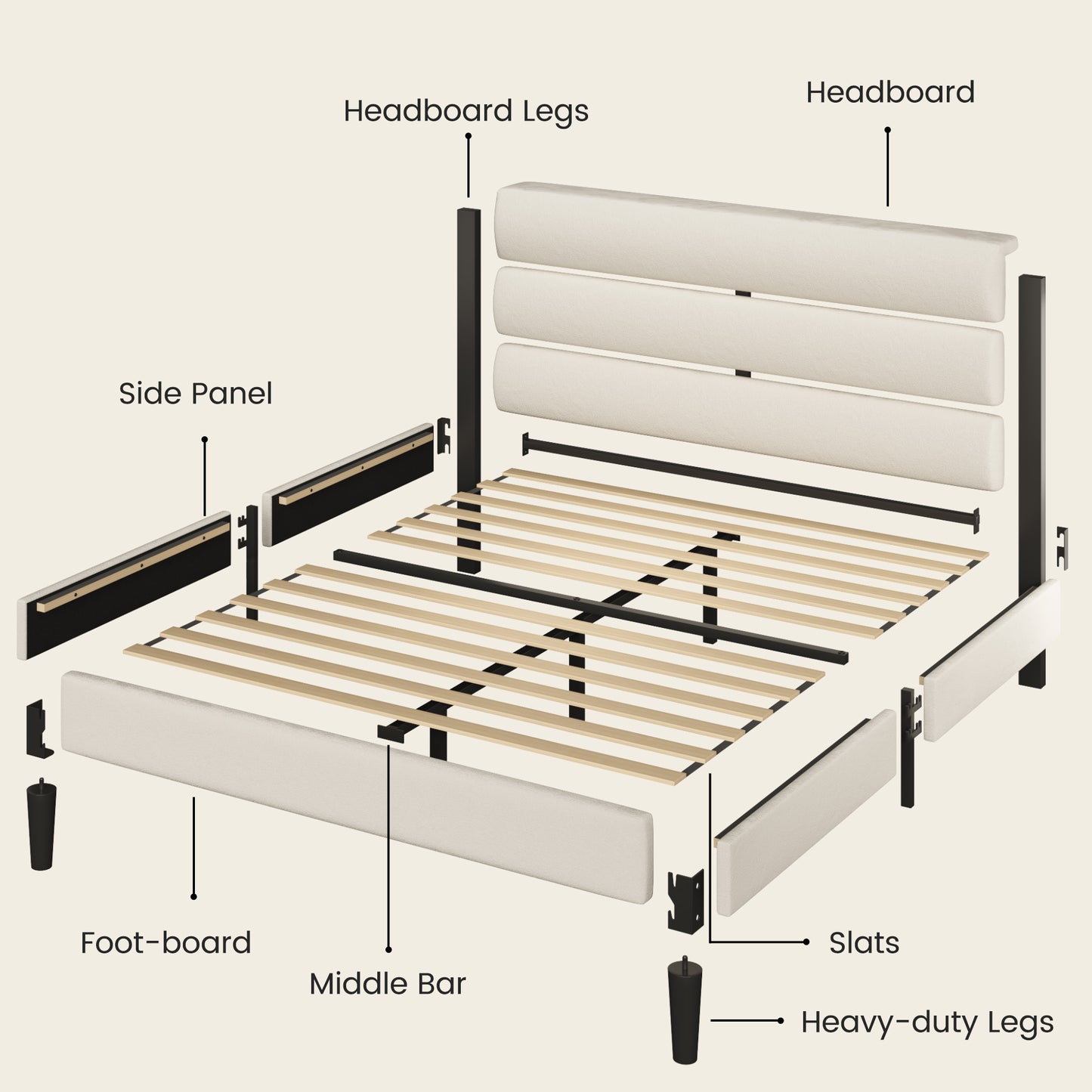 Fluest Bed Frame, Platform Bed Frame with Velvet Upholstered Headboard, No Box Spring Needed, Sturdy Metal Support, Noise Free, Easy Assembly, Modern Bedroom Furniture
