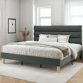 Fluest King Bed Frame with Velvet Upholstered Headboard, Metal Support, No Box Spring Needed, Noise Free, Easy Assembly, Grey