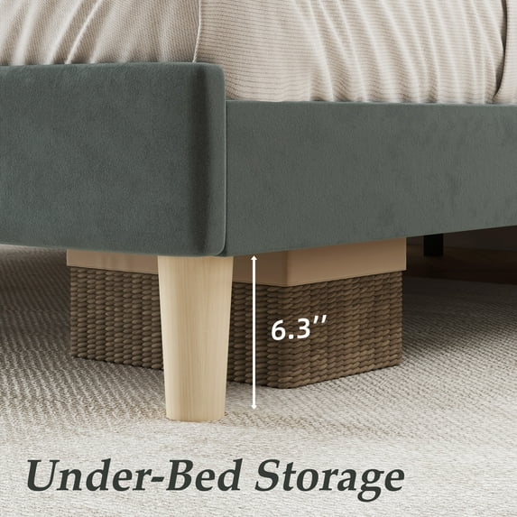 Fluest Queen Bed Frame with Velvet Upholstered Headboard, Metal Support, No Box Spring Needed, Noise Free, Easy Assembly, Grey
