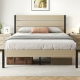 Fluest Queen Size Bed Frame with Headboard and Footboard,Metal Support,No Box Spring Needed, Begie