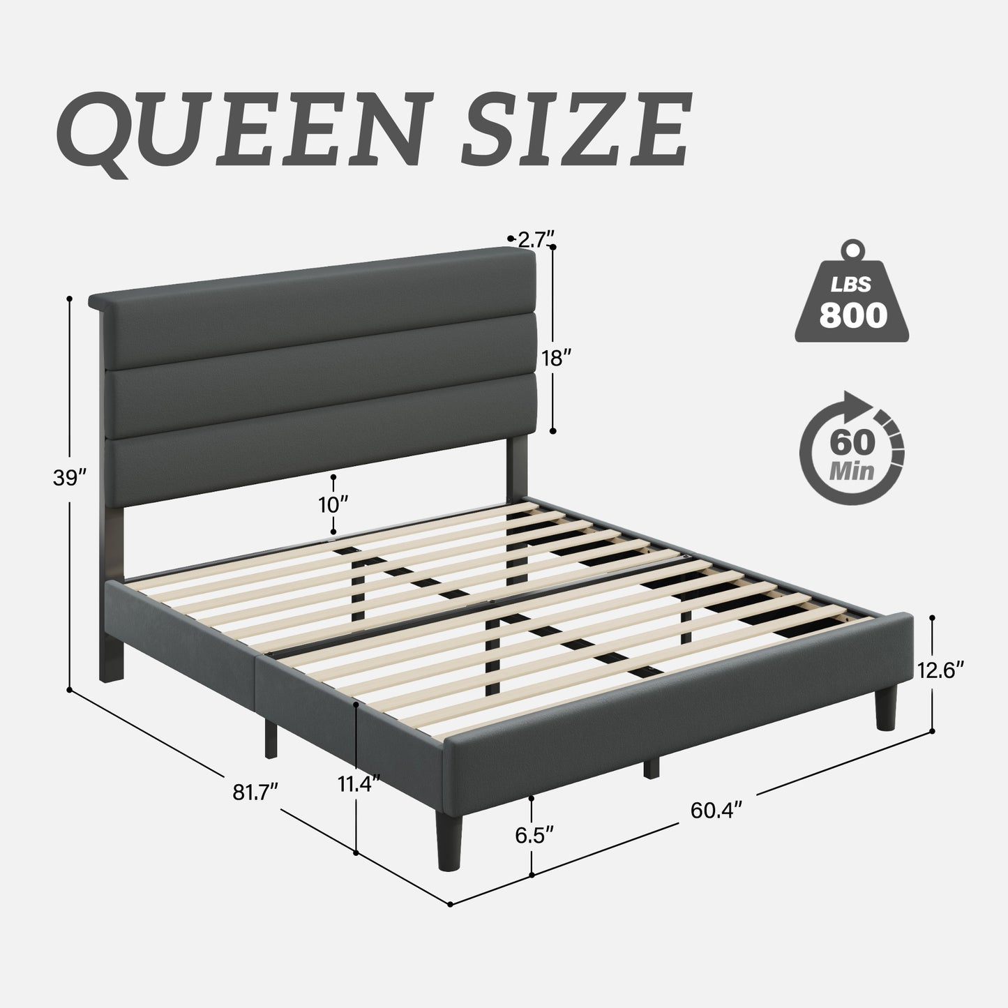 Fluest Bed Frame, Platform Bed Frame with Velvet Upholstered Headboard, No Box Spring Needed, Sturdy Metal Support, Noise Free, Easy Assembly, Modern Bedroom Furniture