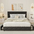 Bed Frame with Linen Upholstered Headboard, Platform Bed Frame, Queen, 4 Storage Drawers, Black