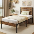 Fluest Twin Size Bed Frame with Headboard and Footboard,Metal Support,No Box Spring Needed, Rustic Brown