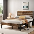Lifezone Full Bed Frame with Rustic Vintage Wood Headboard and Footboard,Metal Support,Rustic Brown