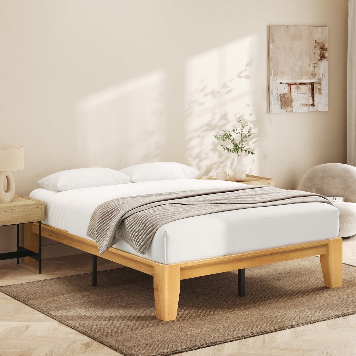 Premium Solid Wood and Sturdy Structure Platform Bed Frame, Queen