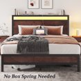 Queen Storage Bed Frame with LED Headboard & Built-In Charging, Noise-Free, No Box Spring Needed, Coffee Brown