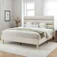Fluest Queen Bed Frame with Velvet Upholstered Headboard, Metal Support, No Box Spring Needed, Noise Free, Easy Assembly, Beige