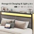 Queen Storage Bed Frame with LED Headboard & Built-In Charging, Noise-Free, No Box Spring Needed, Rustic Grey