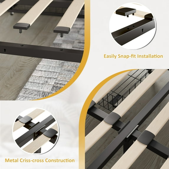 Bed Frame with Linen Upholstered Headboard, Platform Bed Frame, Queen, 4 Storage Drawers, Black