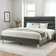 Fluest Queen Bed Frame with Velvet Upholstered Headboard, Metal Support, No Box Spring Needed, Noise Free, Easy Assembly, Grey