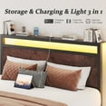 Queen Storage Bed Frame with LED Headboard & Built-In Charging, Noise-Free, No Box Spring Needed, Coffee Brown