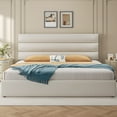 Bed Frame with Storage Drawers, Upholstered Headboard, Metal Support, King, Begie